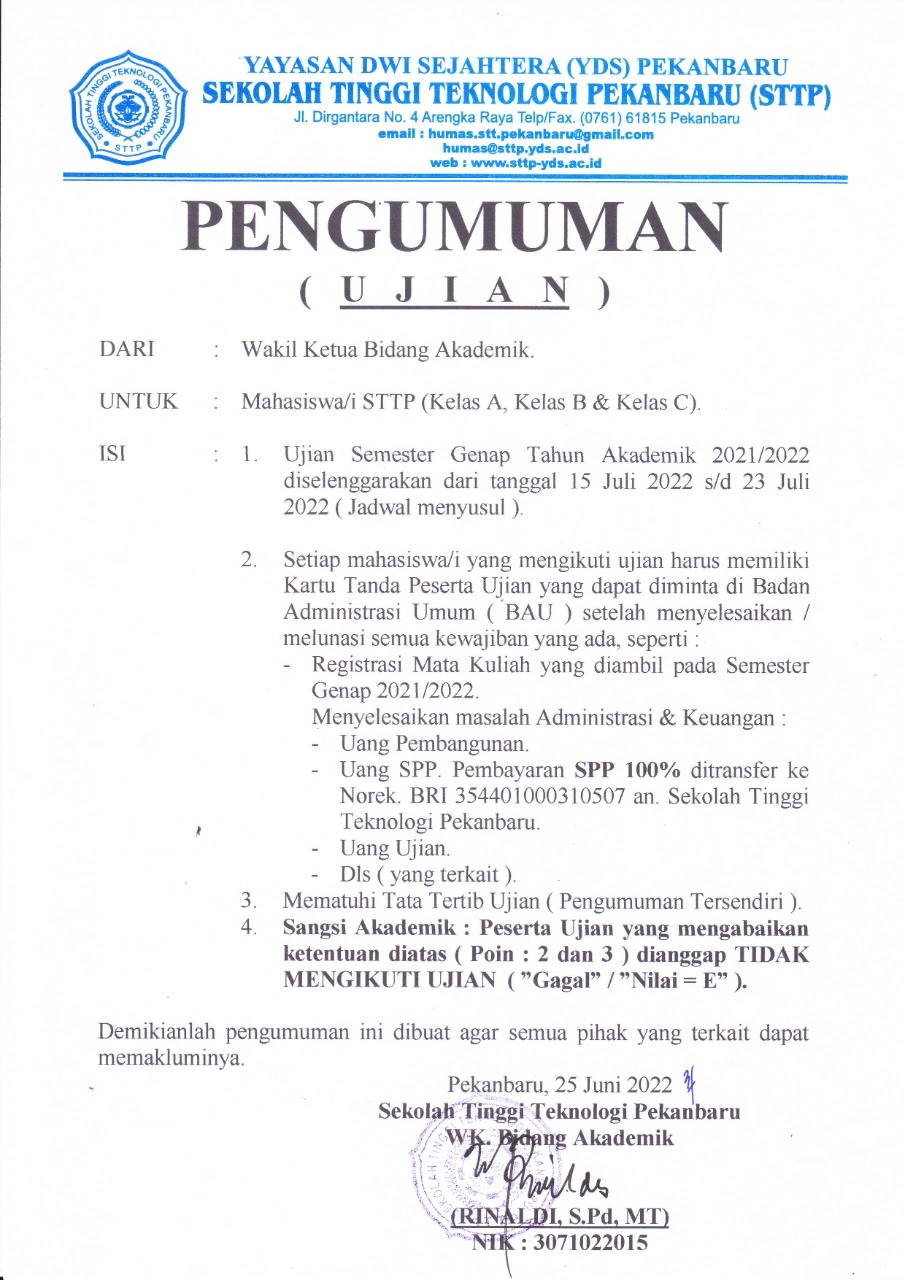 Ujian Akhir Semester Genap Tahun Akademik 2021/2022.
